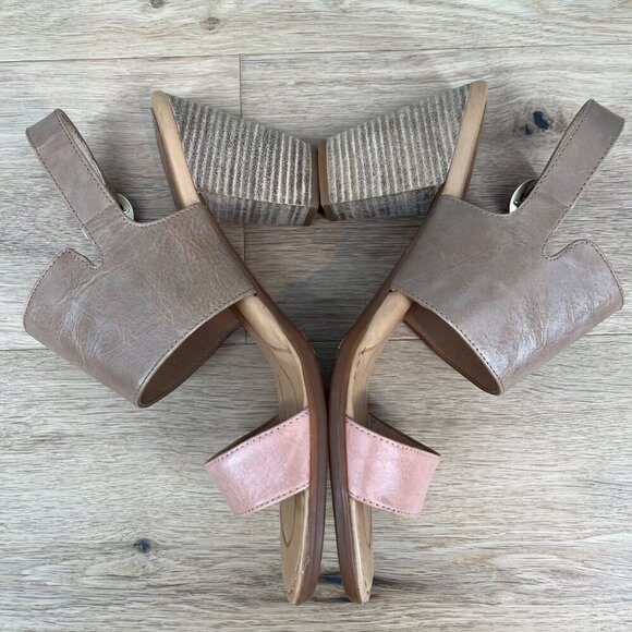 Born Womens Cindie Sandal Size 10 Block Heel Platform Tan Pink Leather Slingback - Picture 2 of 13